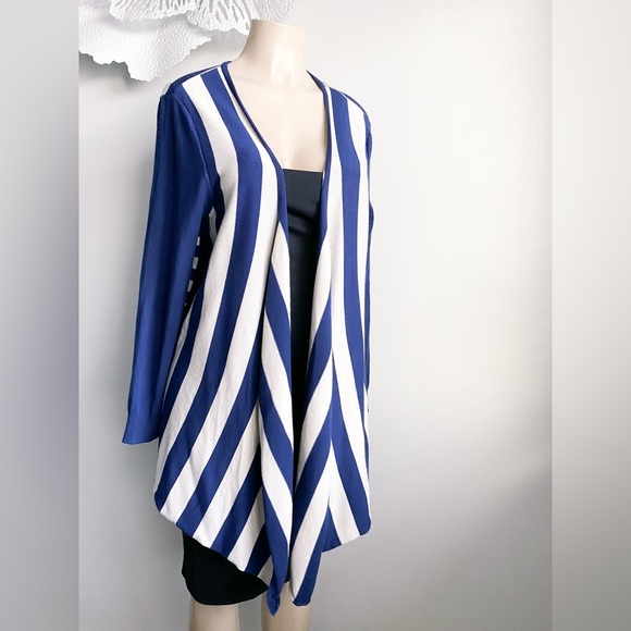 Joseph A. Open Drape Striped Blue White Cardigan Soft Stretch Comfort Sweater XL - Picture 3 of 9